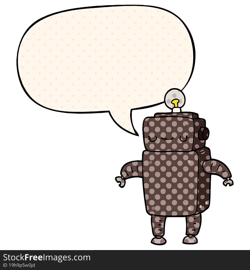 Cartoon Robot And Speech Bubble In Comic Book Style