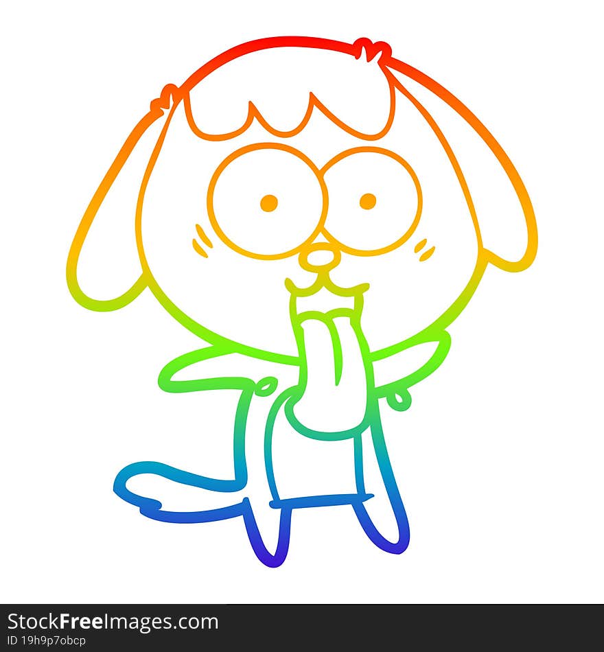 rainbow gradient line drawing of a cute cartoon dog