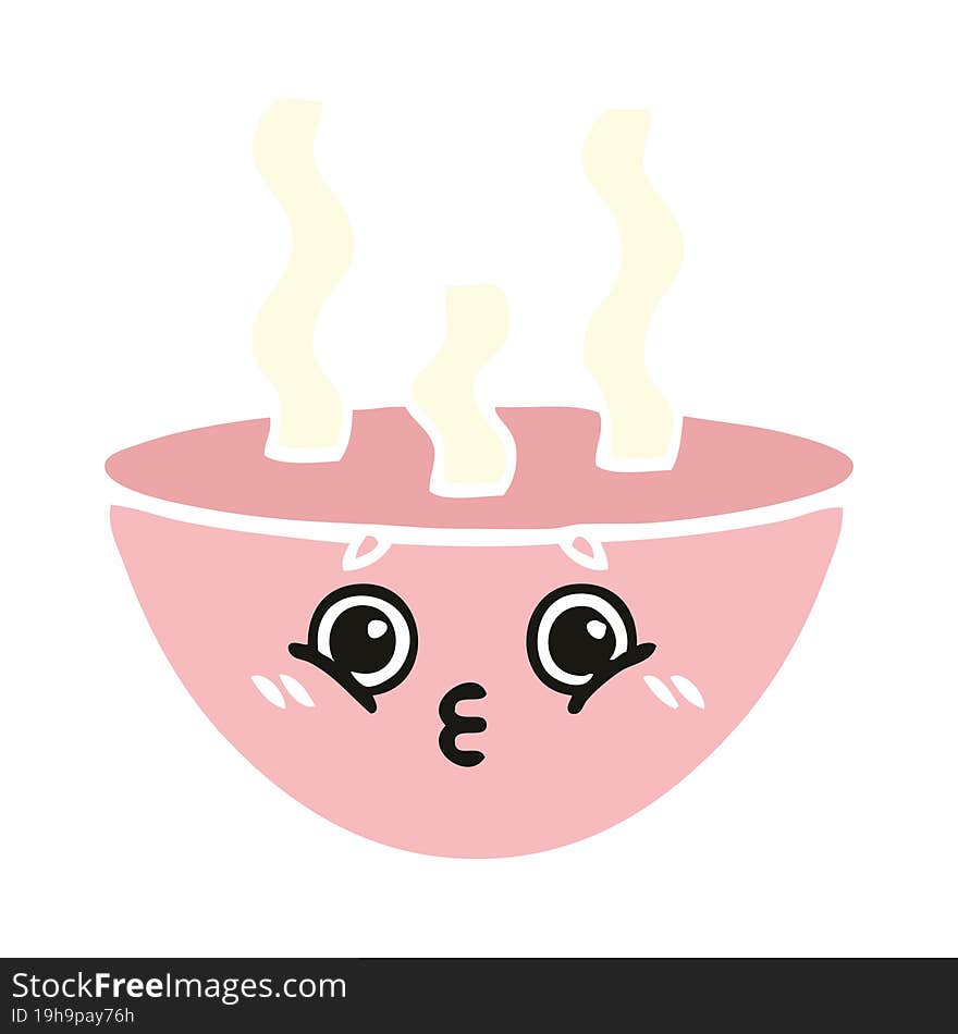 Flat Color Retro Cartoon Bowl Of Hot Soup