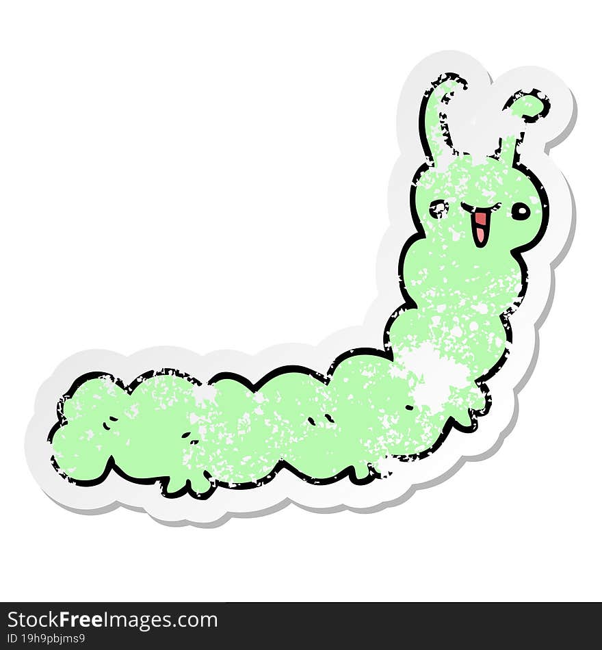 distressed sticker of a cartoon caterpillar