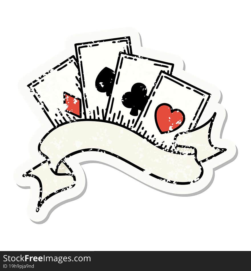 distressed sticker tattoo in traditional style of cards and banner. distressed sticker tattoo in traditional style of cards and banner