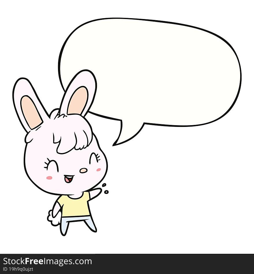 Cute Cartoon Rabbit And Speech Bubble