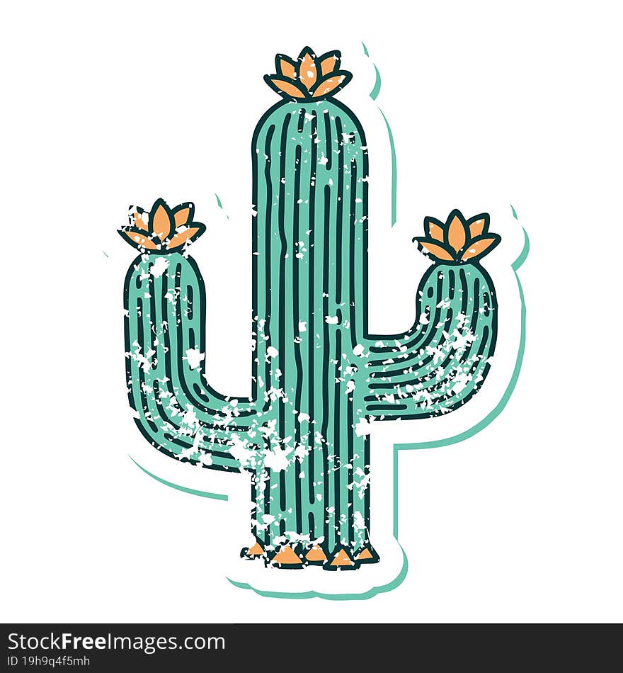 distressed sticker tattoo style icon of a cactus