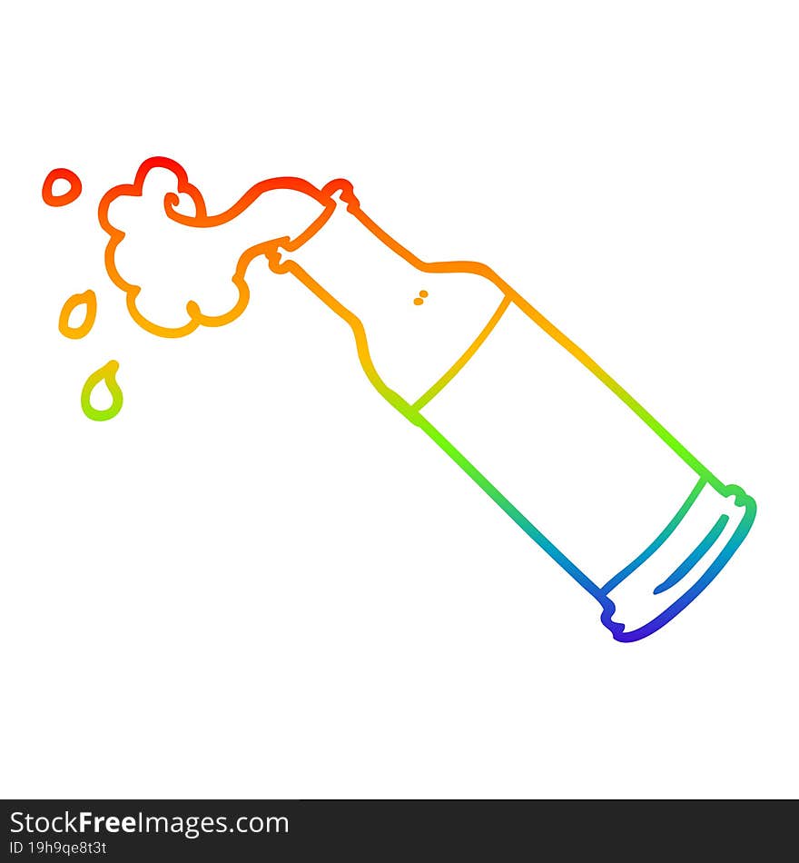 rainbow gradient line drawing cartoon foaming beer bottle