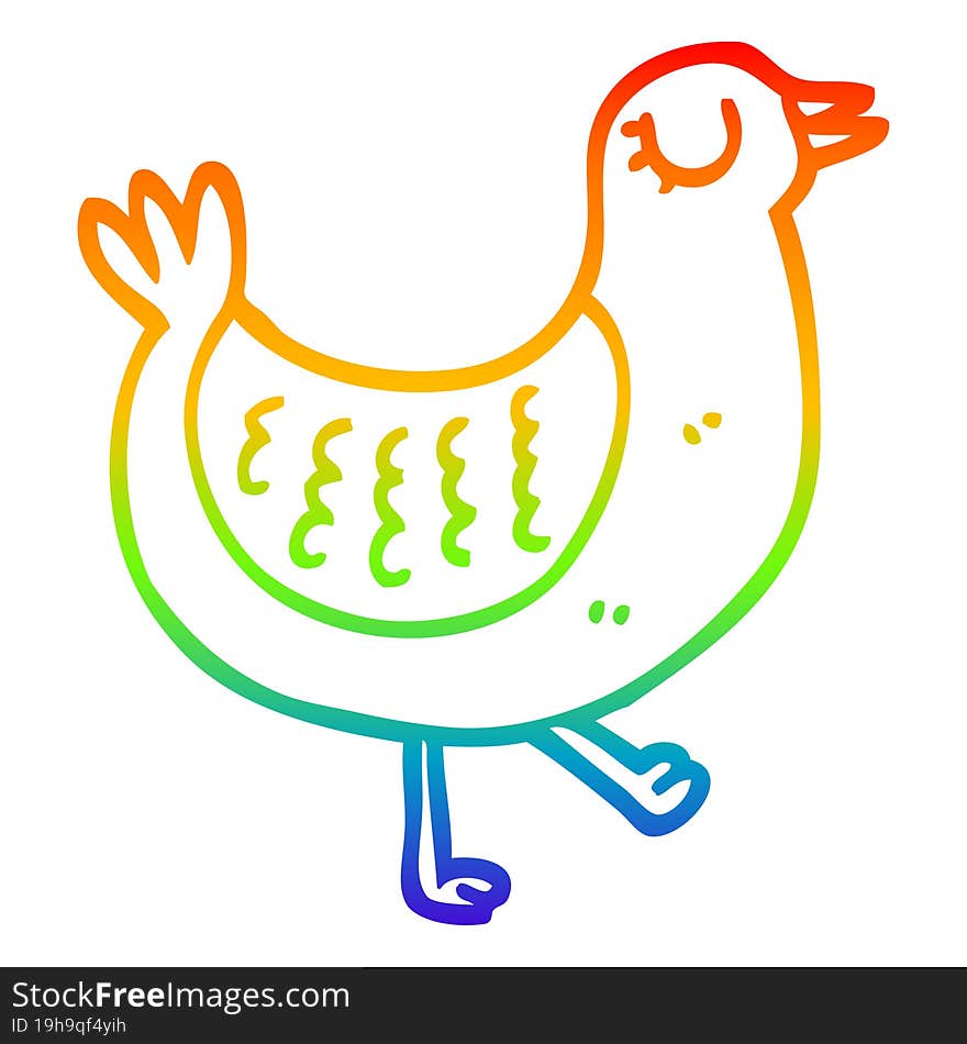 Rainbow Gradient Line Drawing Cartoon Bird