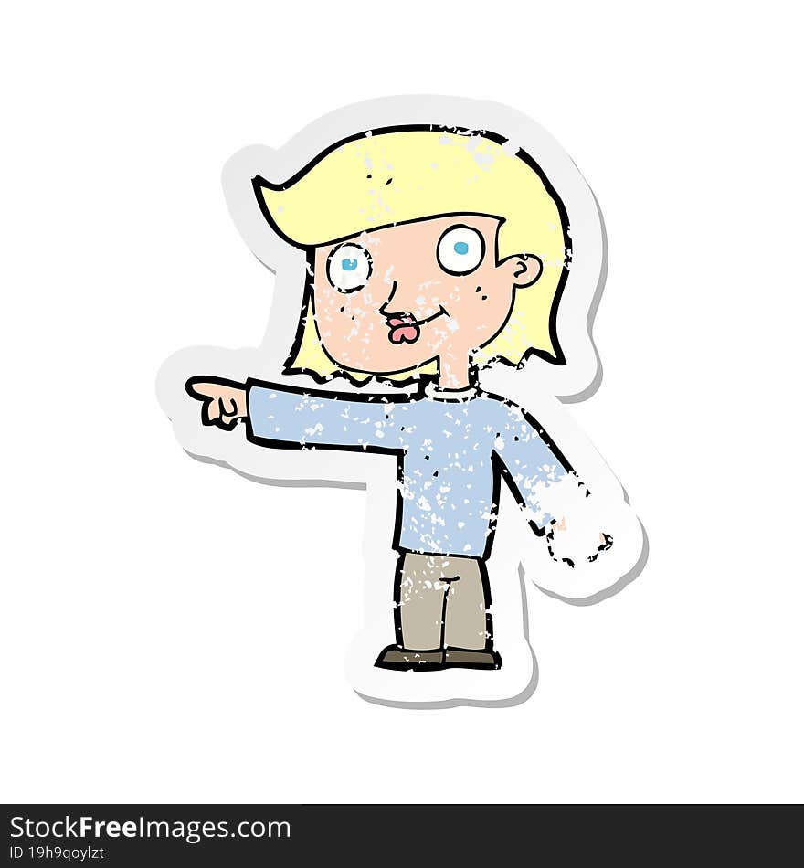 Retro Distressed Sticker Of A Cartoon Pointing Person