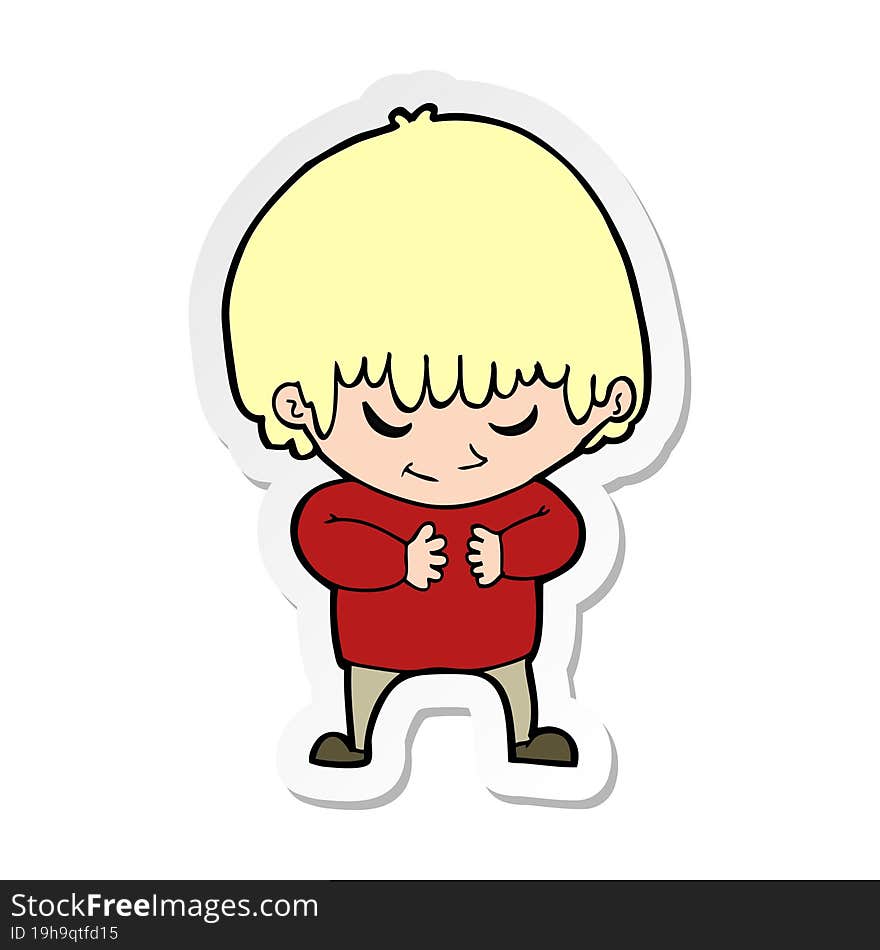 sticker of a cartoon shy boy