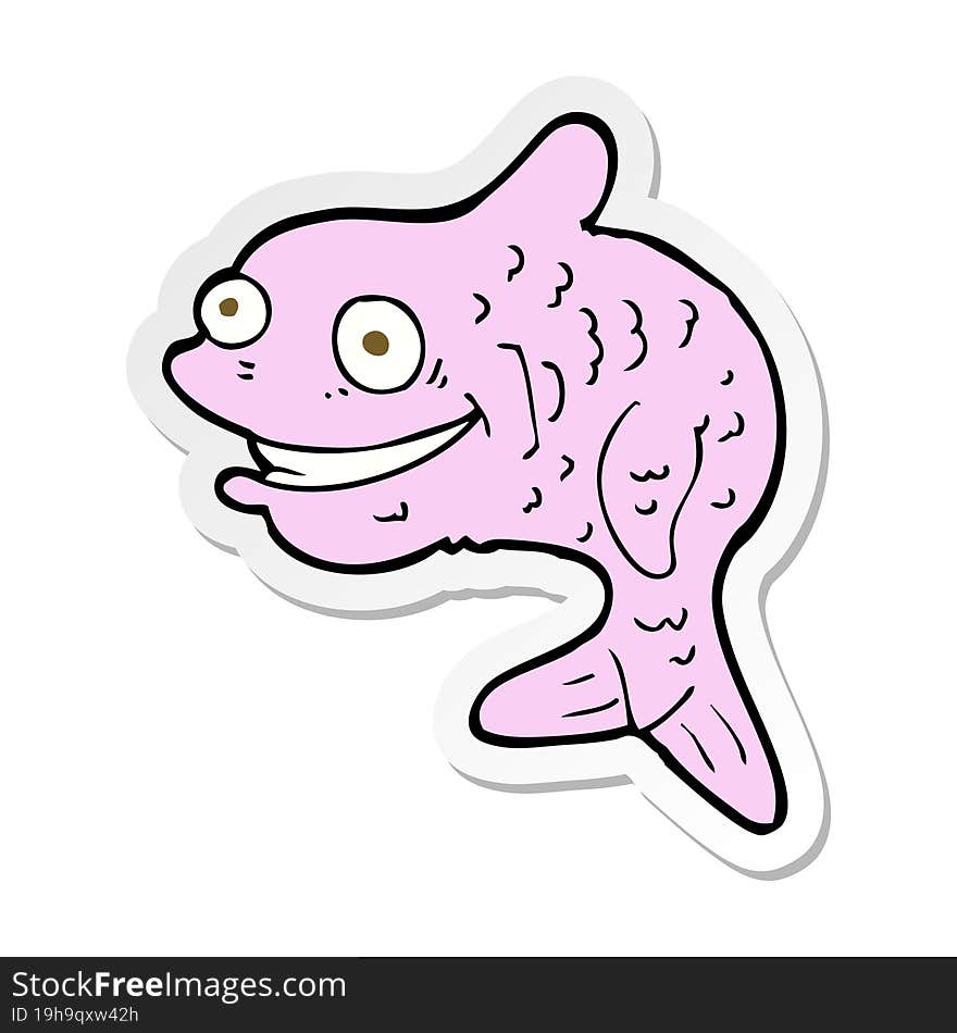 sticker of a cartoon happy fish