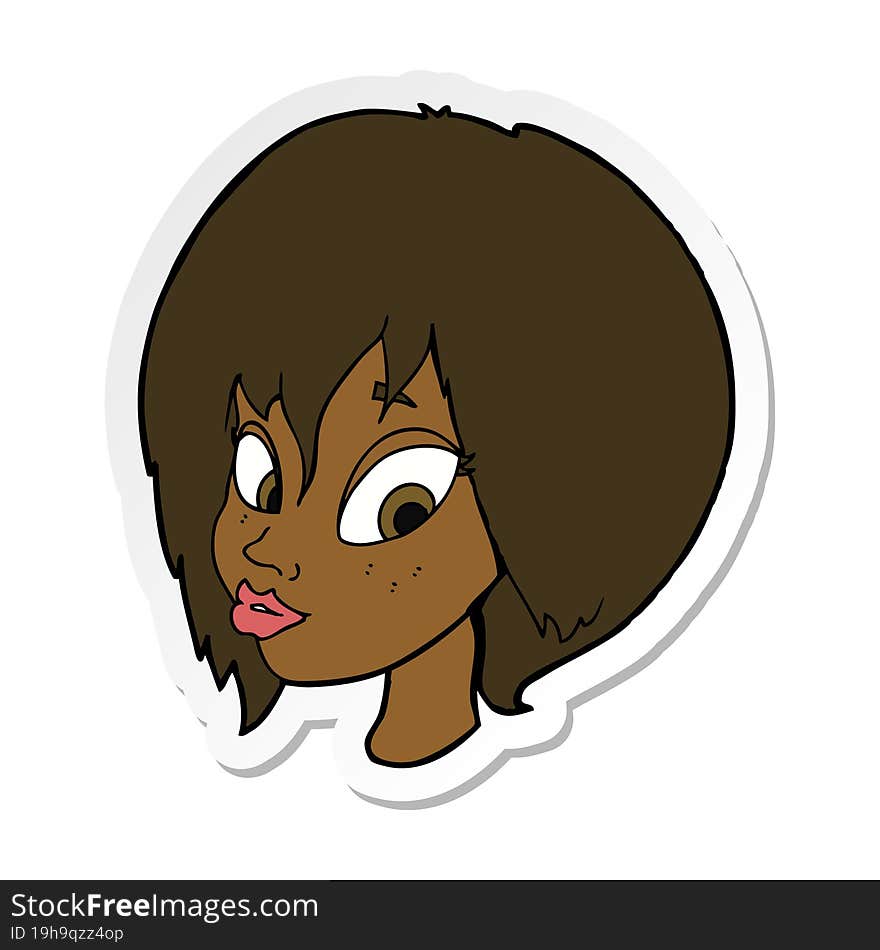 sticker of a cartoon pretty female face pouting