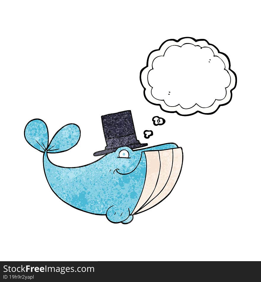 Thought Bubble Textured Cartoon Whale Wearing Top Hat