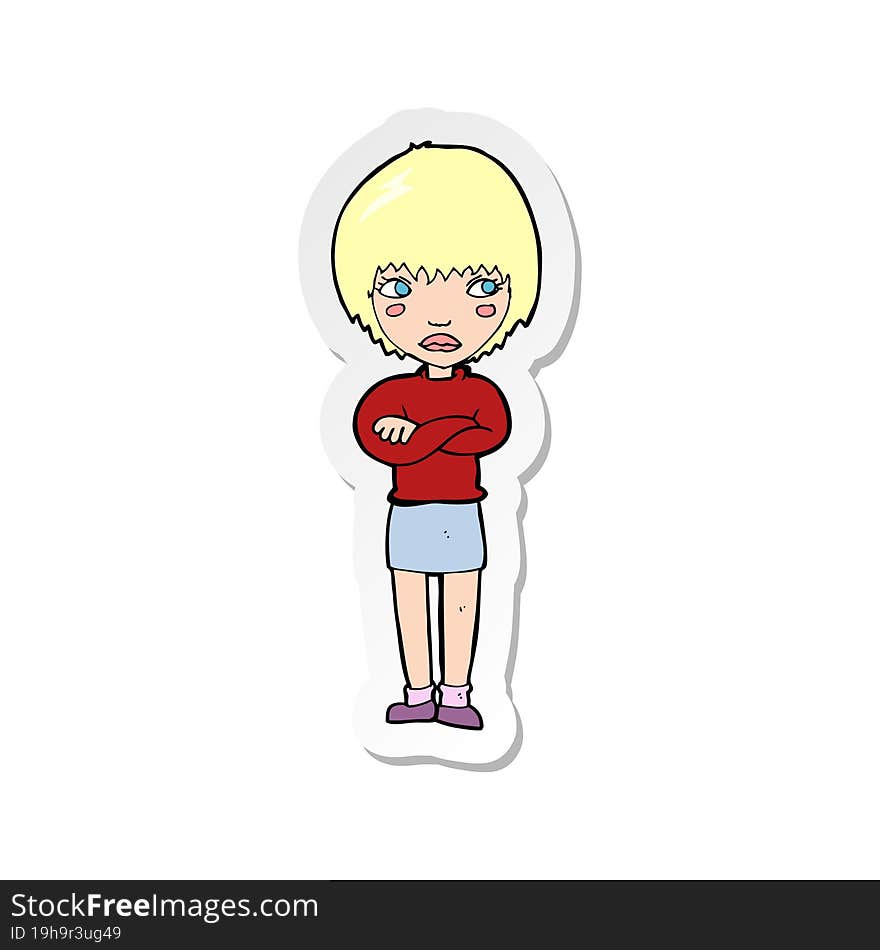 sticker of a cartoon annoyed woman