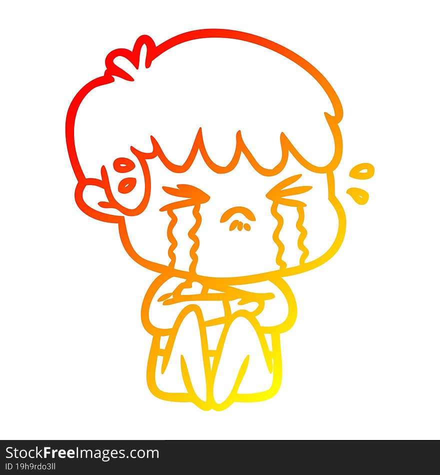 warm gradient line drawing cartoon boy crying