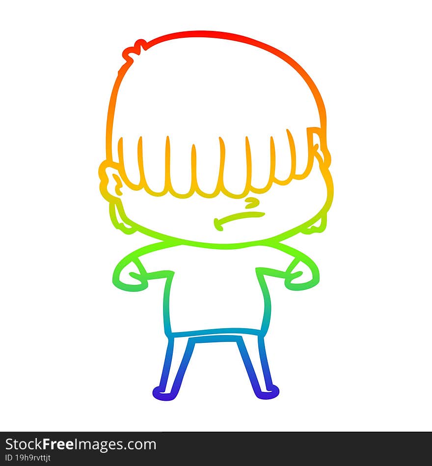 Rainbow Gradient Line Drawing Cartoon Boy With Untidy Hair