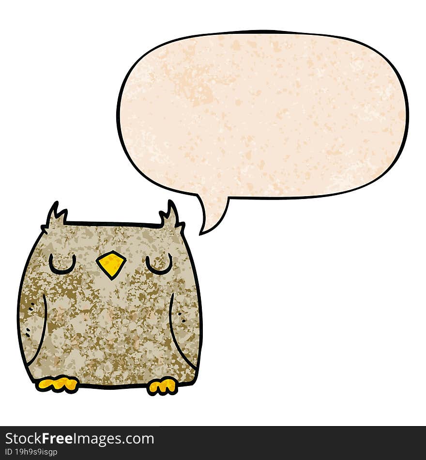 cute cartoon owl and speech bubble in retro texture style