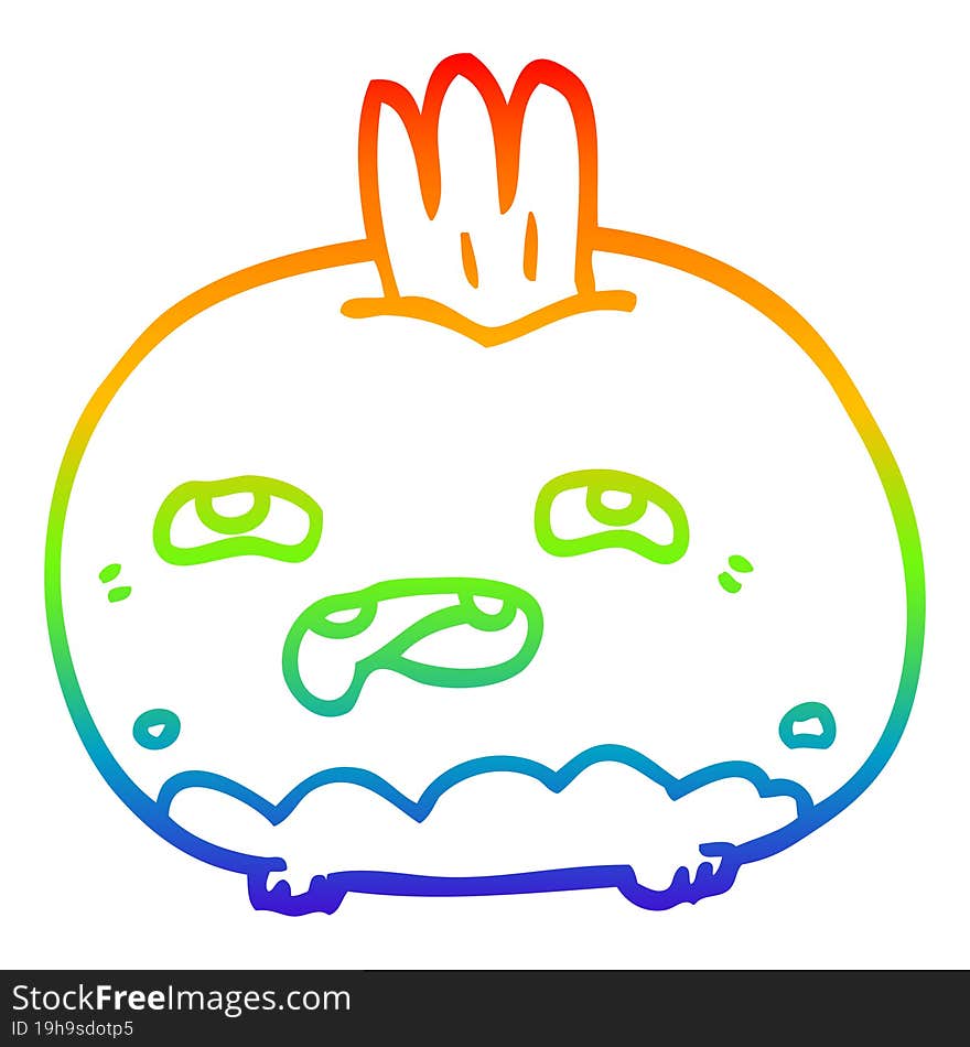 rainbow gradient line drawing of a cartoon happy root vegetable