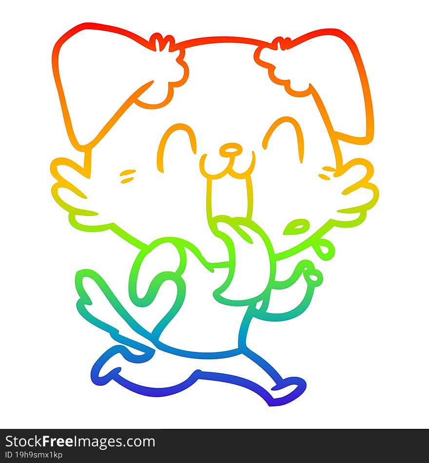 rainbow gradient line drawing of a cartoon panting dog running