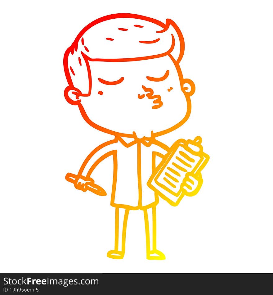 warm gradient line drawing of a cartoon model guy pouting