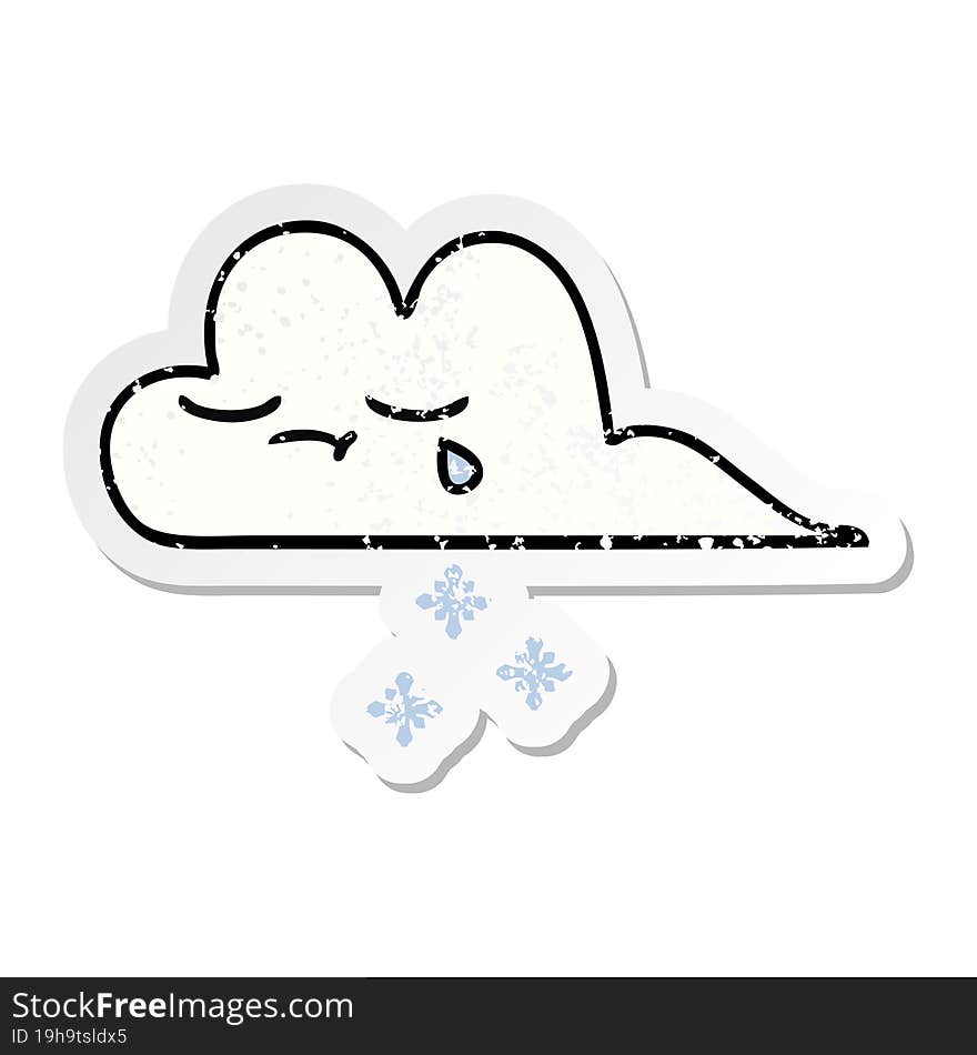 distressed sticker of a cute cartoon snow cloud