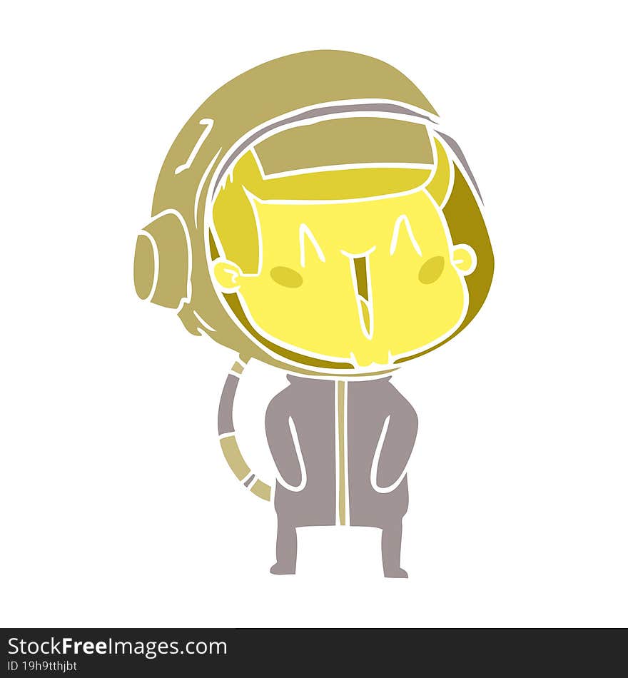 Happy Flat Color Style Cartoon Astronaut