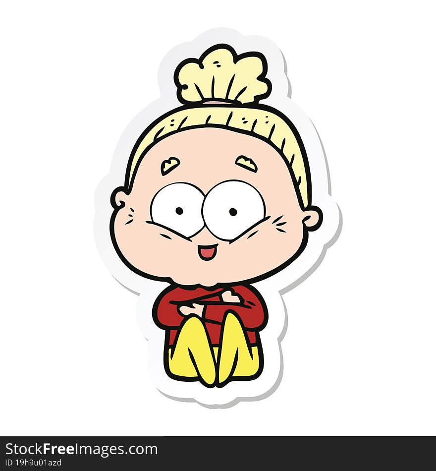 sticker of a cartoon happy old woman