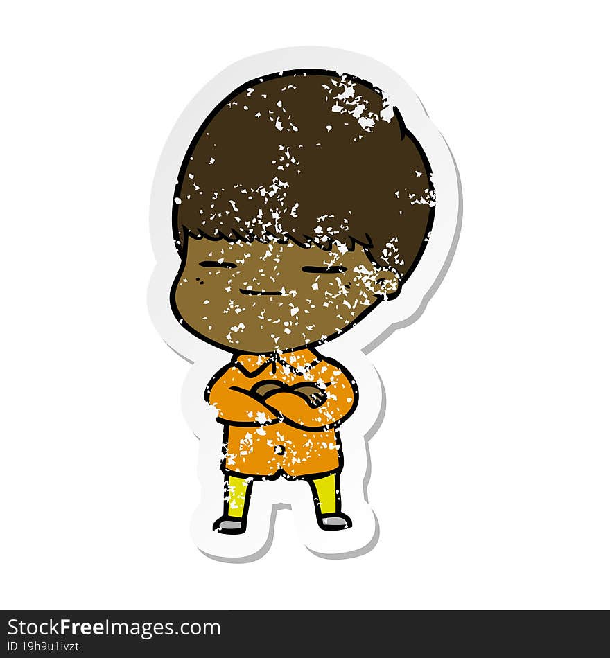 distressed sticker of a cartoon smug boy