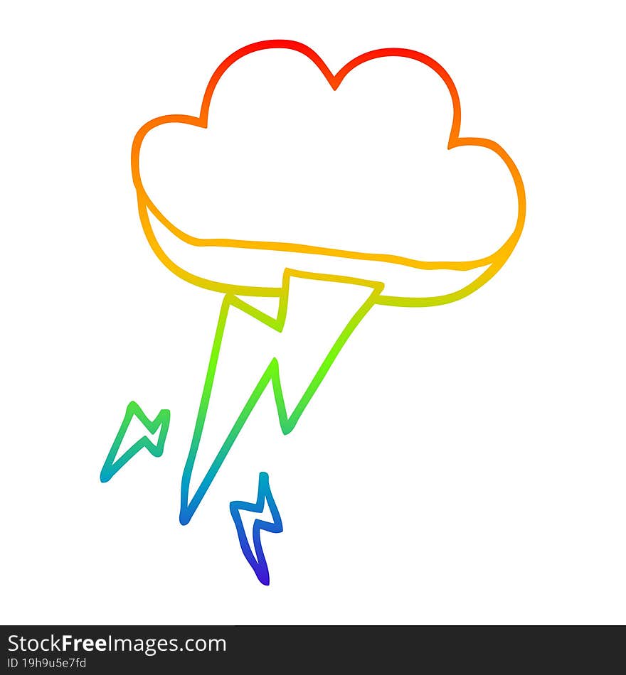 rainbow gradient line drawing cartoon thunder and lightening