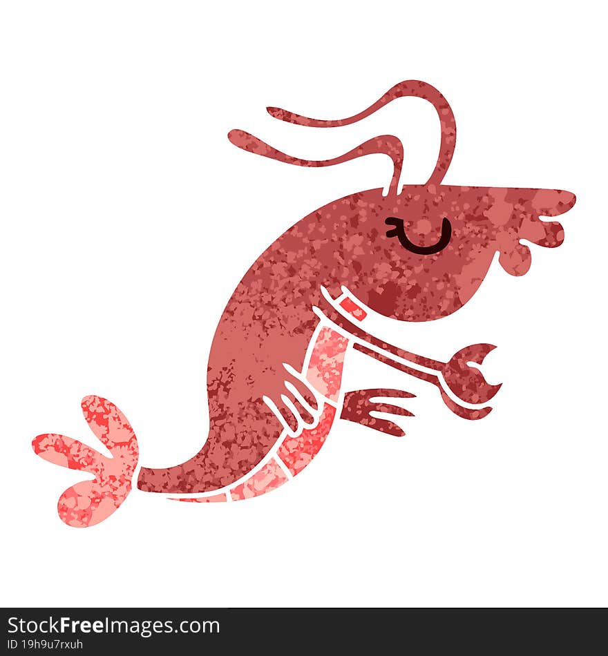 Quirky Retro Illustration Style Cartoon Happy Shrimp