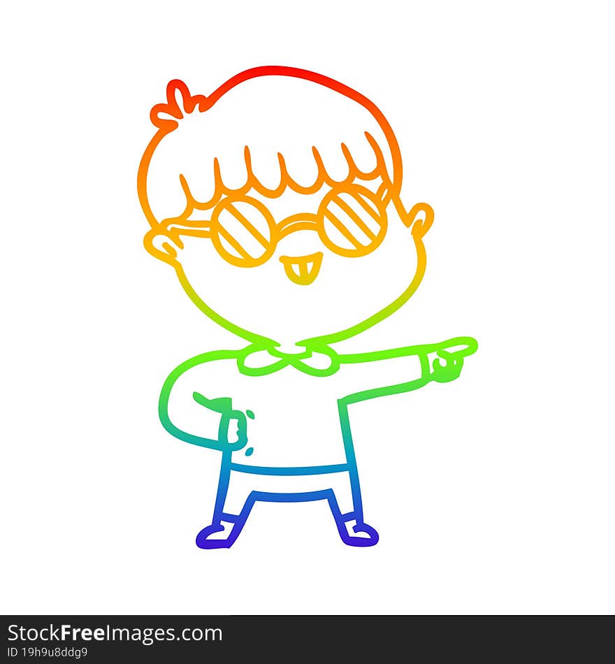 Rainbow Gradient Line Drawing Cartoon Boy Wearing Spectacles