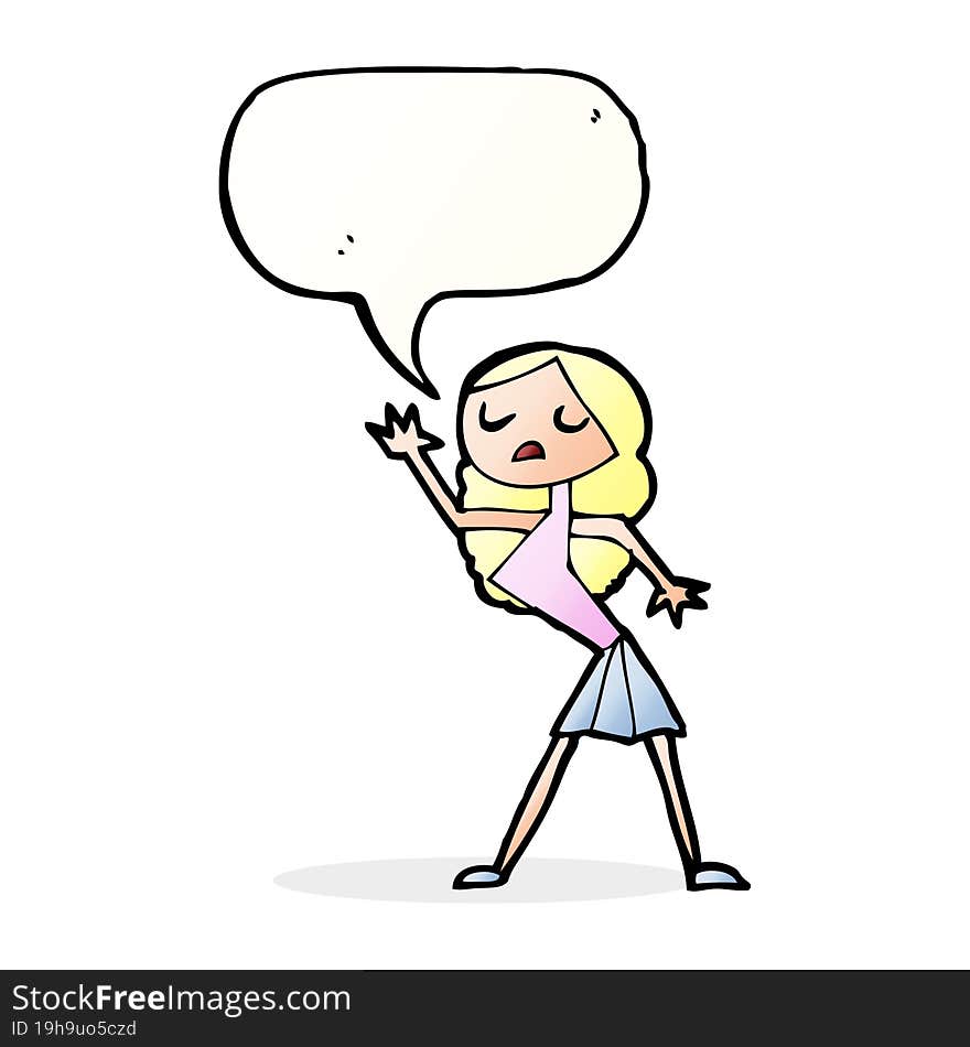 cartoon woman dancing with speech bubble