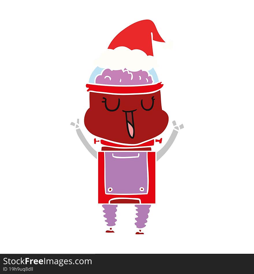 happy flat color illustration of a robot wearing santa hat