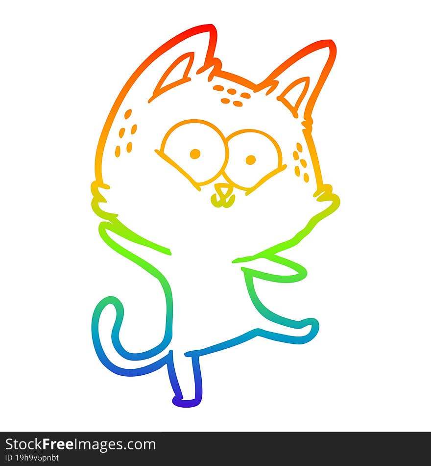 rainbow gradient line drawing of a cartoon cat dancing