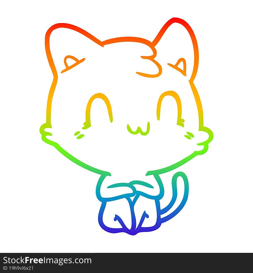 rainbow gradient line drawing of a cartoon happy cat