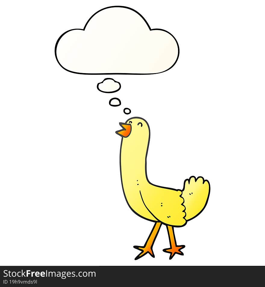 cartoon bird with thought bubble in smooth gradient style