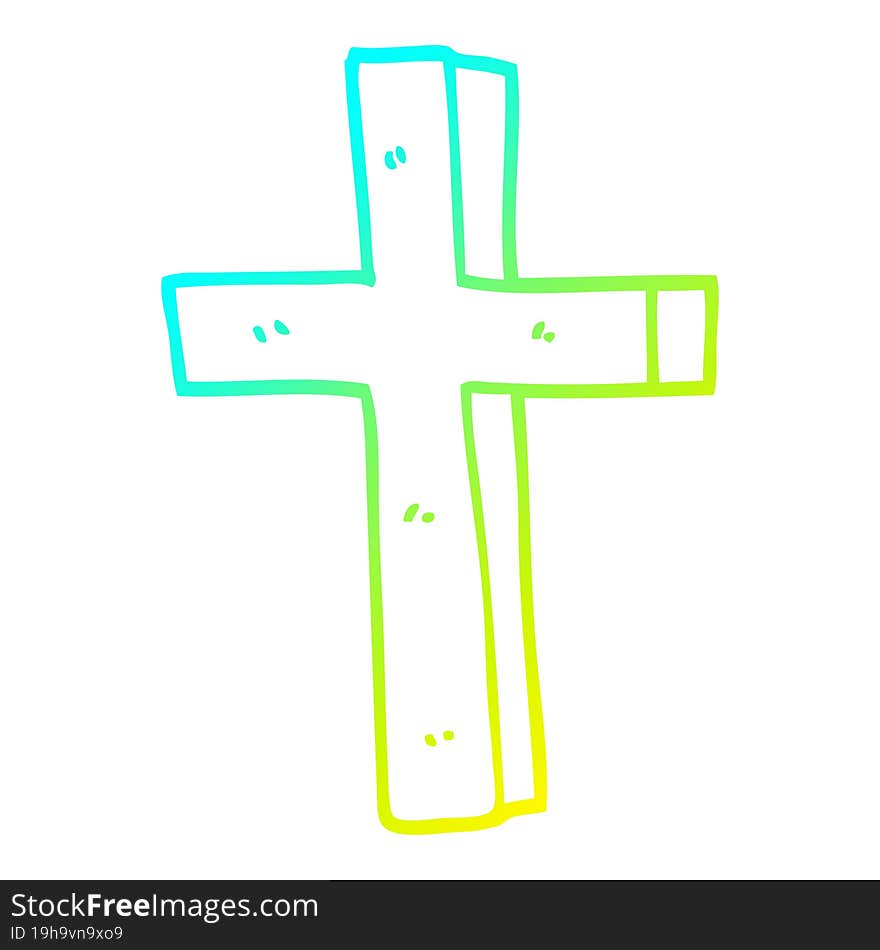 cold gradient line drawing cartoon gold cross