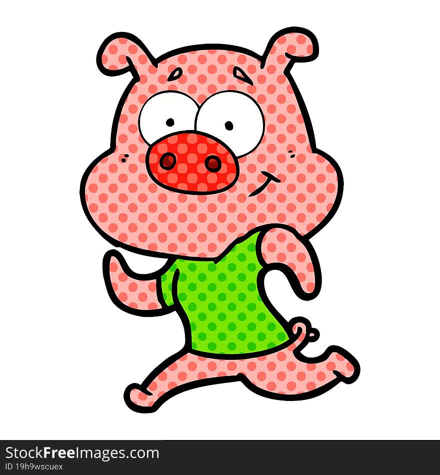 happy cartoon pig running. happy cartoon pig running