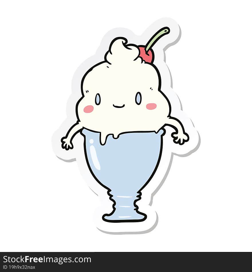 sticker of a cute cartoon ice cream