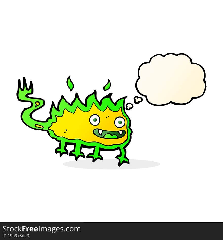 Cartoon Little Fire Demon With Thought Bubble