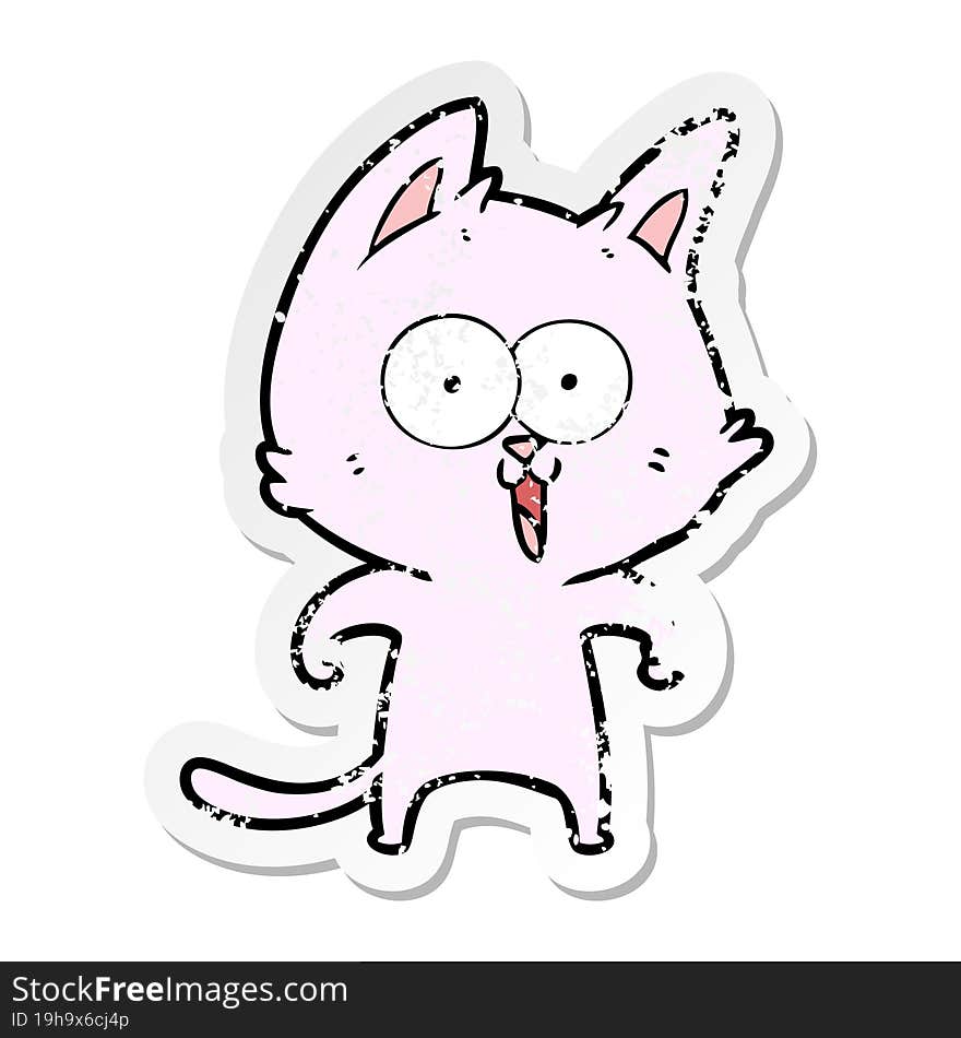 distressed sticker of a funny cartoon cat