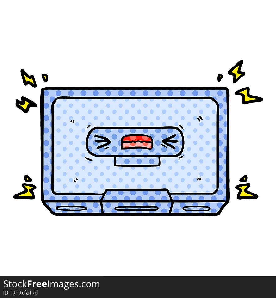 cartoon angry old cassette tape. cartoon angry old cassette tape