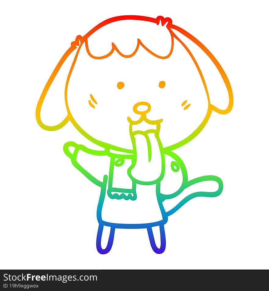 rainbow gradient line drawing of a cute cartoon dog