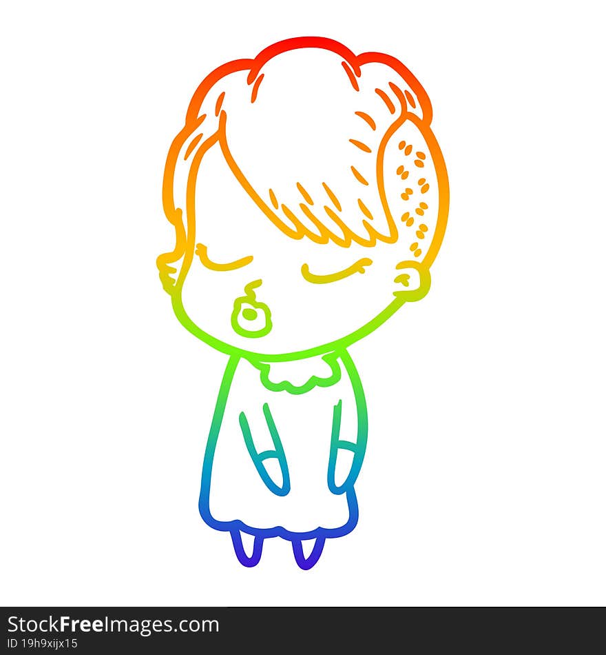 rainbow gradient line drawing cartoon pretty hipster girl