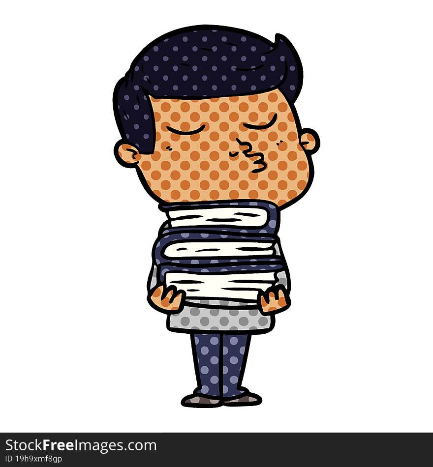 cartoon model guy pouting holding books. cartoon model guy pouting holding books