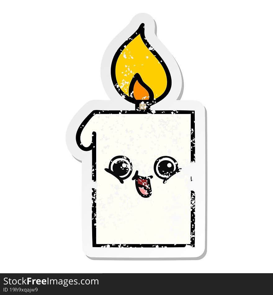 distressed sticker of a cute cartoon lit candle