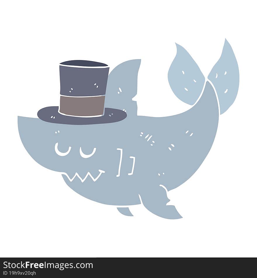 flat color style cartoon shark wearing top hat