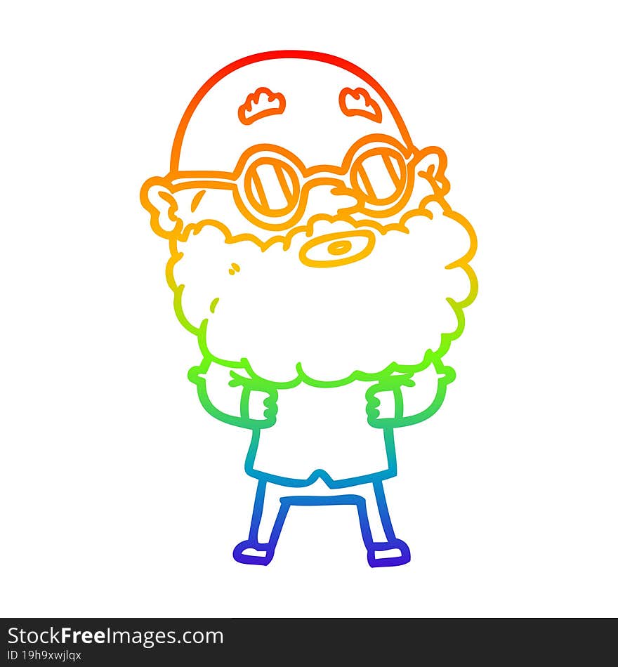 rainbow gradient line drawing cartoon curious man with beard and glasses