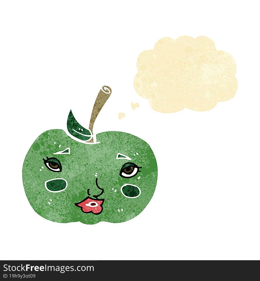 cartoon apple with face with thought bubble