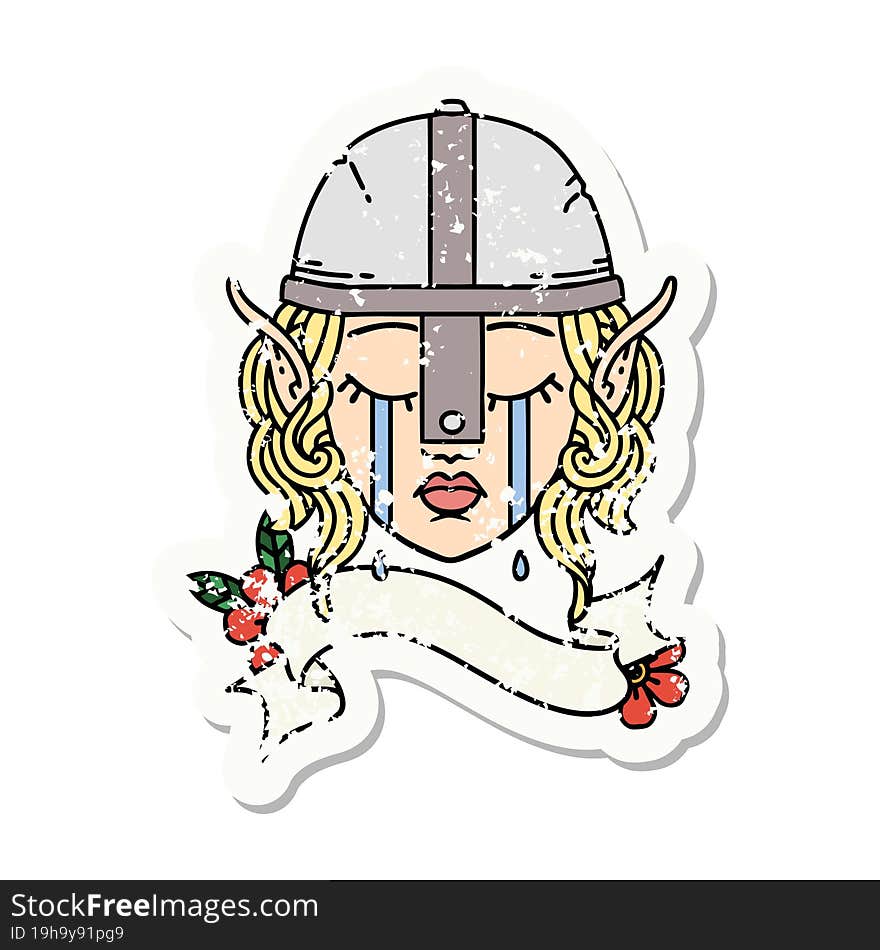 crying elf fighter character face grunge sticker