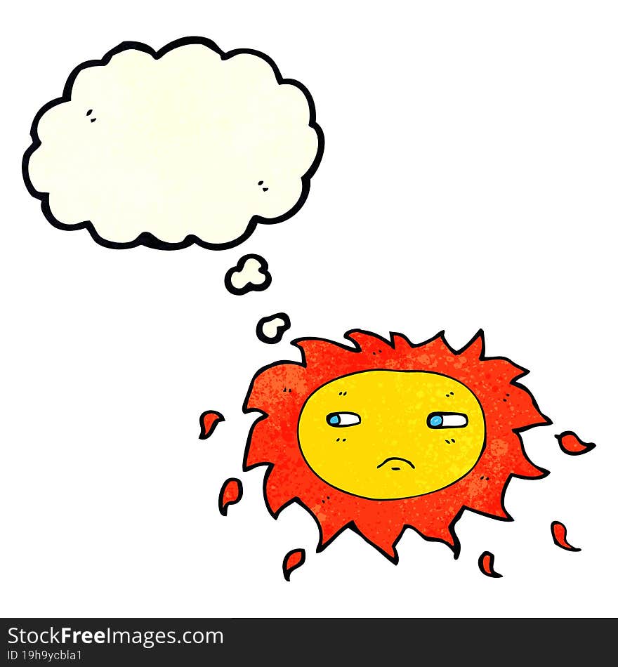 cartoon sad sun with thought bubble