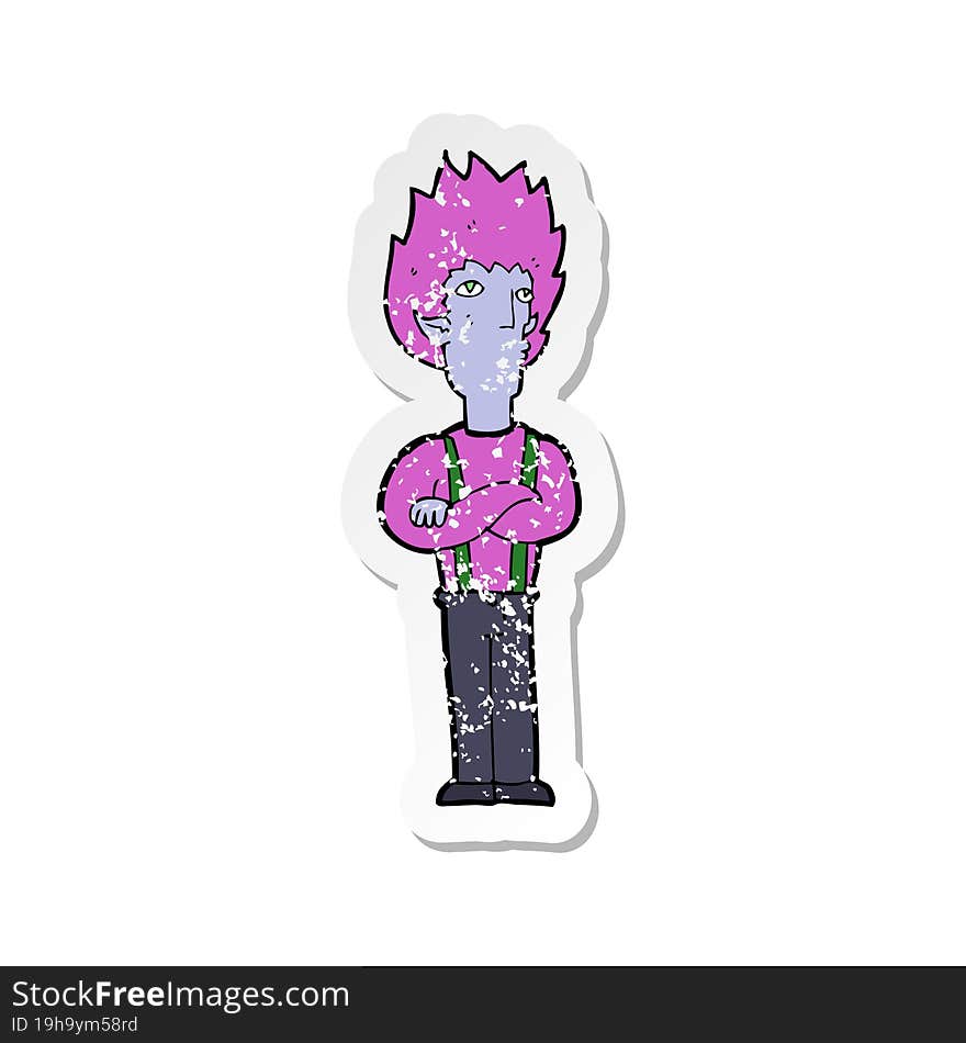 Retro Distressed Sticker Of A Cartoon Vampire Man