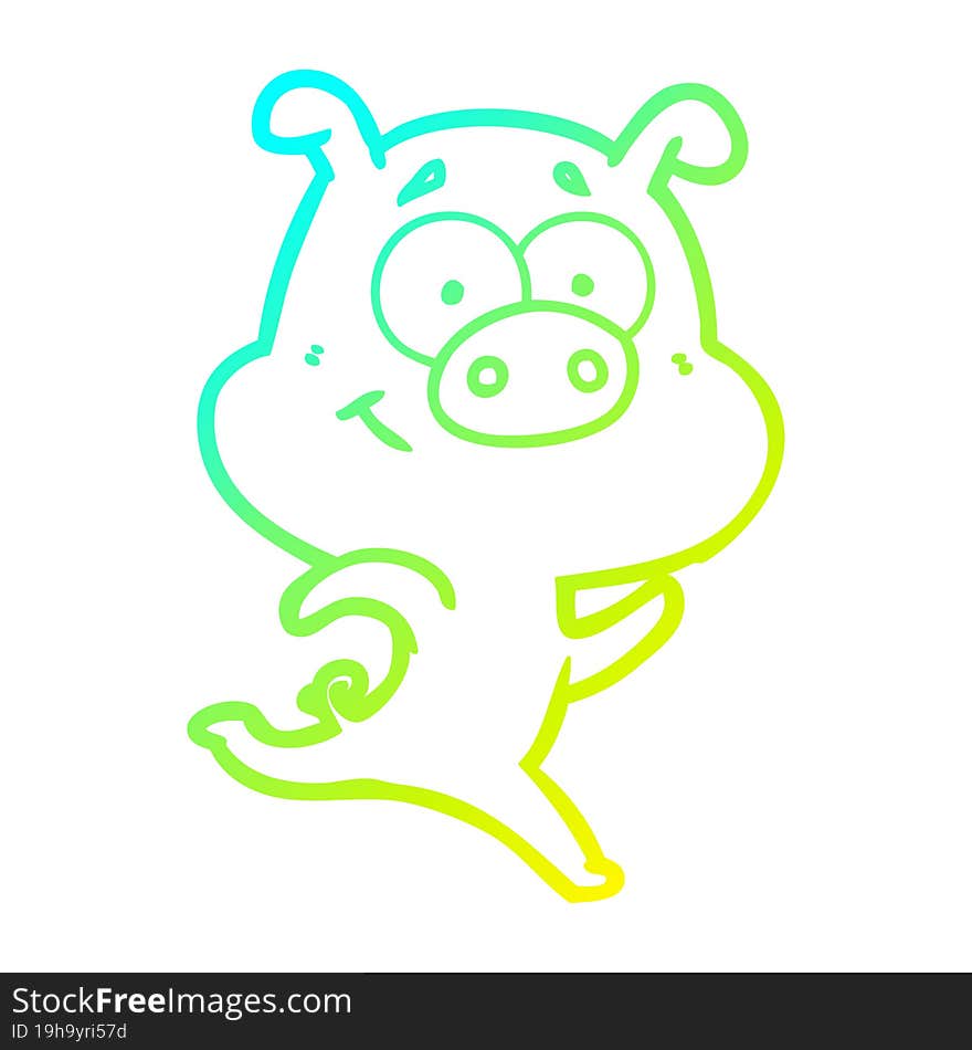 cold gradient line drawing happy cartoon pig running